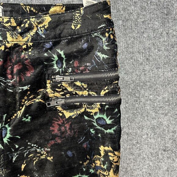 Free People Velvet Skinny Pant 12 Black Floral Print Retro Zip Pockets Mid Rise - Picture 2 of 14